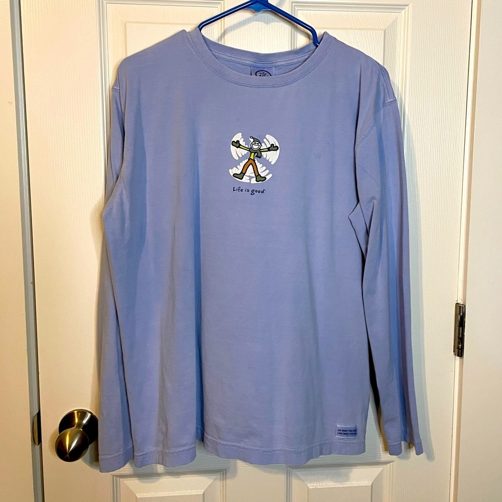 Life is Good. Long sleeve light blue classic tee w/ snow angel graphic sz L - Picture 1 of 7